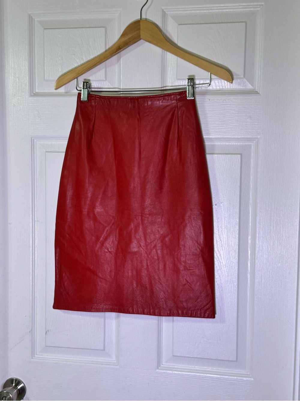 Red Leather Pencil Skirt